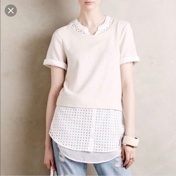 Anthropologie Tops - Anthro Postmark Eyelet Sarita Layered Sweatshirt